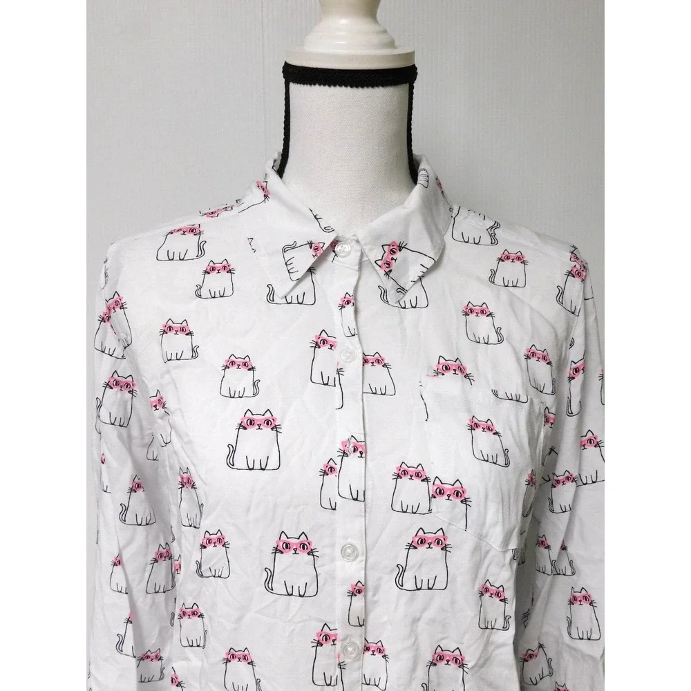 Justice Girls White Blouse with Cats Size 20 Ties in front at waist‎